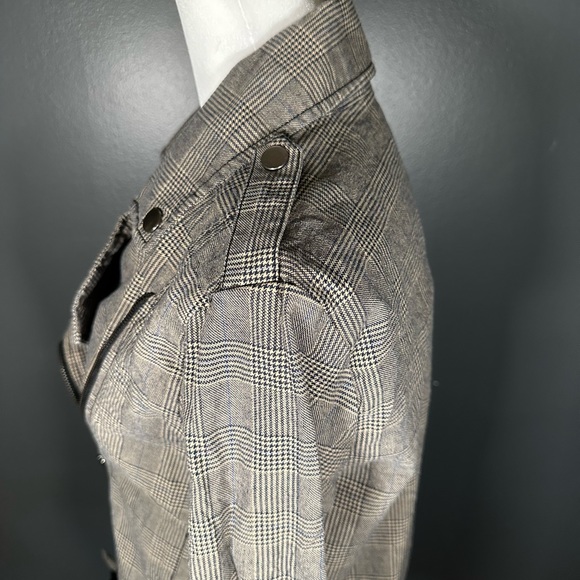 Michael Stars Plaid Moto Grey Denim Jacket Size 2 - Picture 2 of 9